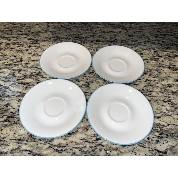 Corelle Outer Banks Saucers Light Blue Edge Set of 4 Vintage Light House - Picture 1 of 6